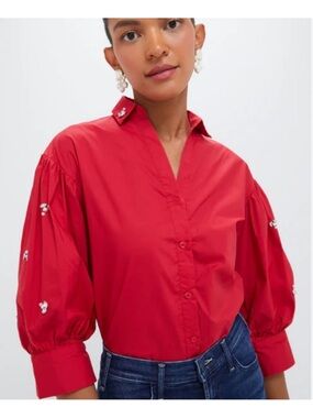 The Shirt Rochelle Behrens Pink Embellished Pearl Rhinestone Blouse S